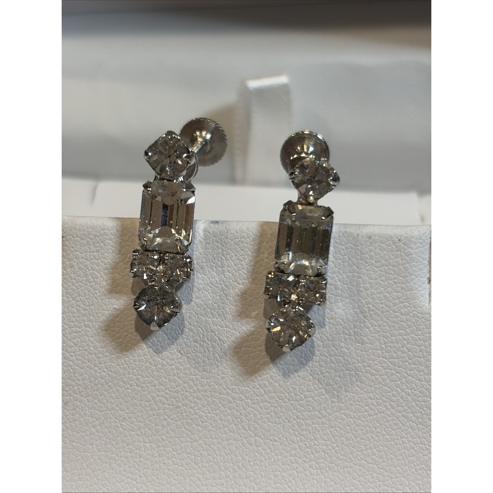 Vintage Clear Rhinestone‎ Screw Back Earrings